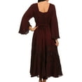 thumbnail image 2 of Sakkas Mirabel Stonewashed Corset Style Floral Emboridery Kimono Sleeve Dress - Burgandy - L/XL, 2 of 4