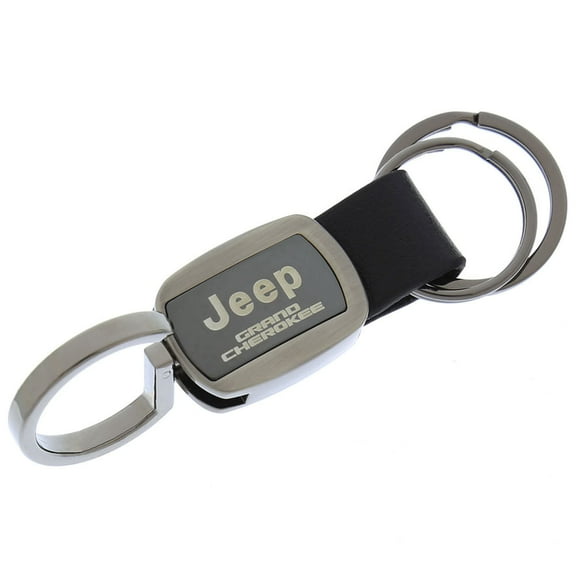 Jeep Grand Cherokee Black Chrome Metal with Genuine Leather Accent Key Chain