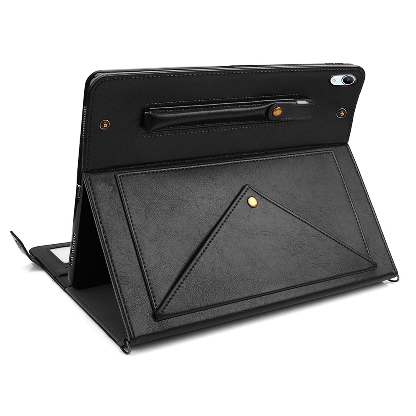 for iPad (A16) 11th Gen 2025 / iPad 10th Gen 10.9" 2022 PU Leather Case, with Pencil Holder, Money Pocket, Shoulder/Hand Strap, Card Slots Kickstand Flip Cover, Full Body Protection, Black