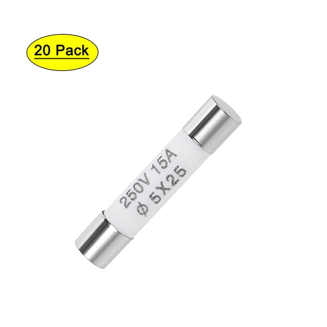 Fusible de cartucho automotriz 15A 250V 5x25mm de acción rápida reemplazo para estéreo de automóvil, alarma, amplificador cerámico 20 piezas