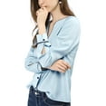 thumbnail image 5 of Allegra K Women's V Neck Long Sleeves Button Down Contrast Color Chiffon Shirt, 5 of 7