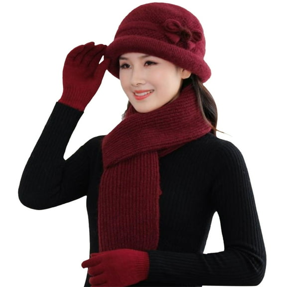 Winter Beanie Hat Scarf Gloves Set, 3Pcs/Set Women Hat Scarf Gloves Fashion Casual Solid Color Soft Cozy Knitted Autumn Winter Hand Neck Hand Warm Beanie Cap Scarf Mittens For Outdoor Daily Wear
