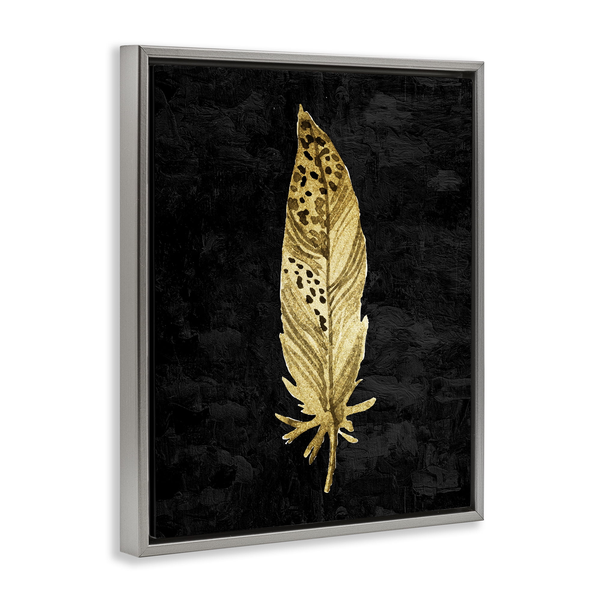 Speckled Feather on Black Gray Framed Floater Canvas Wall Art, design by Kim Allen