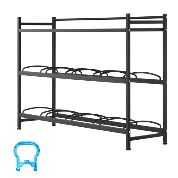 KFFKFF 3-Tier Water Jug Rack, 4-Row Organizer for 3 & 5-Gallon Bottles, Holds 8 Containers, Durable Storage Shelf with Angled Design for Kitchen, Office, or Living Room, Black