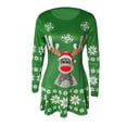 thumbnail image 4 of Vestido de manga larga con estampado de Papá Noel de Navidad con cuello redondo a la moda para mujer Pompotops hdfakjf1137, 4 of 5