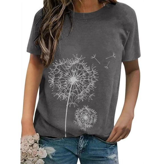 ZXSXSY Women Crew Neck Short Sleeve Dandelion Printed Top