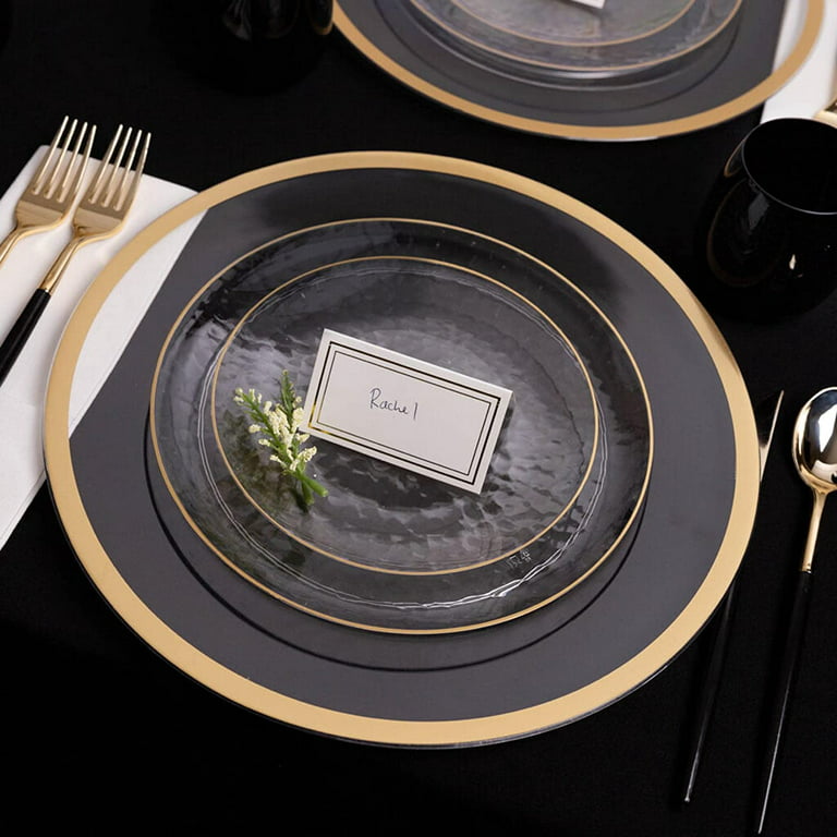 Black Plastic Plates with Gold Rim-Lace Design Party Plates Disposable  Dinner Plates,Salad/Dessert Plates for Christmas &Parties - AliExpress