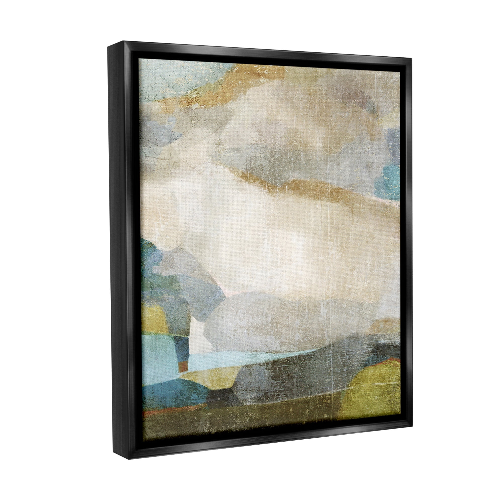 Stupell Industries Blue & Neutral Abstraction Abstract Painting Black Floater Framed Canvas Art Print Wall Art, 17 x 21
