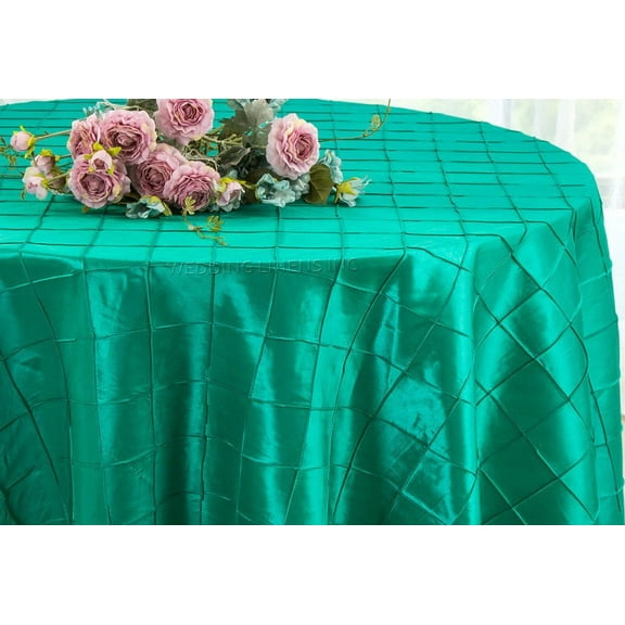 Wedding Linens Inc. 108" Pintuck Taffeta Seamless Linen Tableccloth for Party Wedding Reception Catering Dining Home Table Cover Linens - Jade