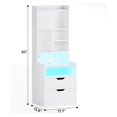 Echoworld Tall Night Stand with Charging Station and LED Lights,White