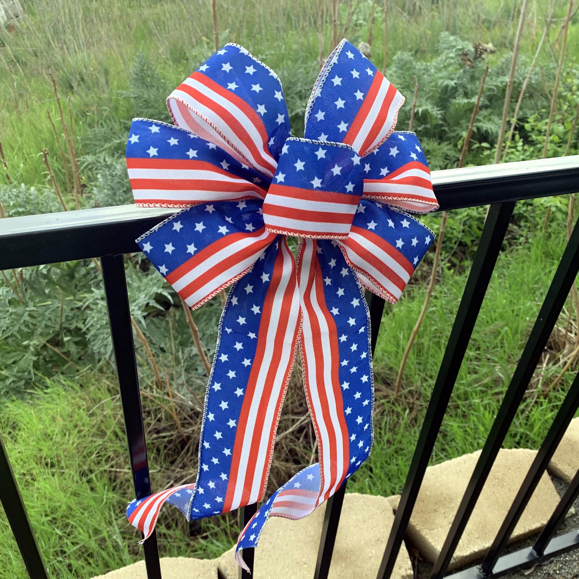 Large American Flag Ribbon Bow - 10"x18", Election Day, Veterans Day, Fall, Christmas, Wreath, Stars