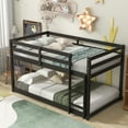 thumbnail image 2 of PORKISS Bunk Beds for Kids, Twin over Twin Floor Bunk Bed with Safety Rail and Ladder, Solid Wood Low Bunk Bed Frame for Boys Girls, No Box Spring Needed, Espresso, 2 of 10