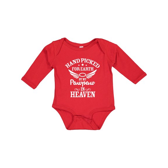 Inktastic Handpicked for Earth by My Pawpaw in Heaven with Angel Wings Boys or Girls Long Sleeve Baby Bodysuit