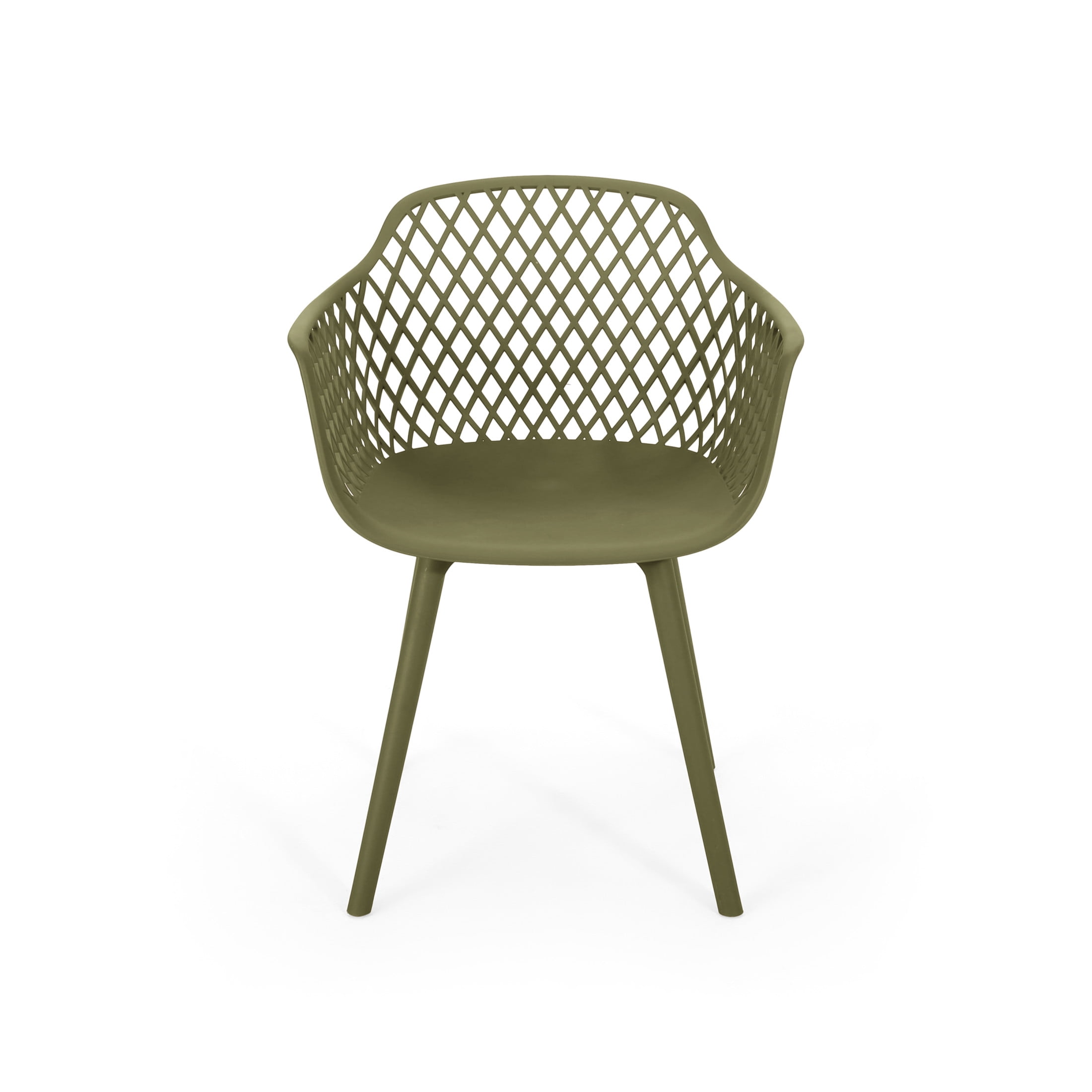 Christopher Knight Home Poppy Plastic Outdoor Dining Chairs Set of 2, Mesh Back Design, Olive Green