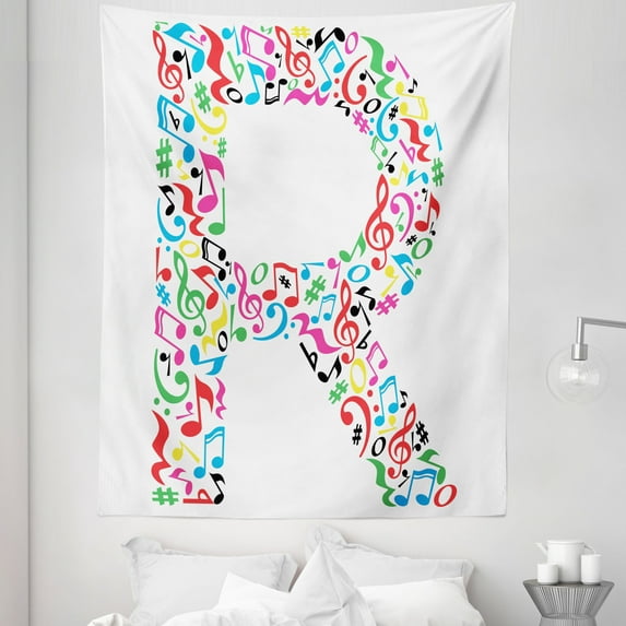 Letter R Tapestry, Cool and Creative Arts Themed Typography Design Music Inspired Uppercase R Font, Fabric Wall Hanging Decor for Bedroom Living Room Dorm, 5 Sizes, Multicolor, by Ambesonne