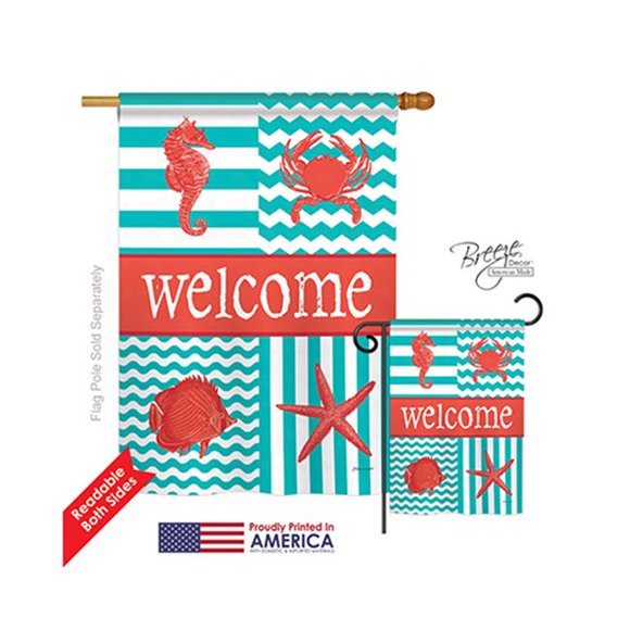 Breeze Decor 07004 Beach & Nautical Coastal Collage 2-Sided Vertical Impression House Flag - 28 x 40 in.