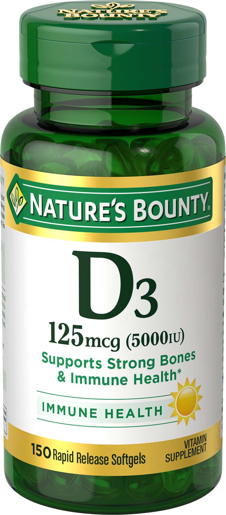 Natures Bounty Vitamin D3 125 Mcg 5000 Iu 150 Softgels Walmartcom