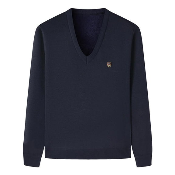 Men's Solid Sweater Long Sleeve V Neck Knit Basic Pullover Top Black 3XL