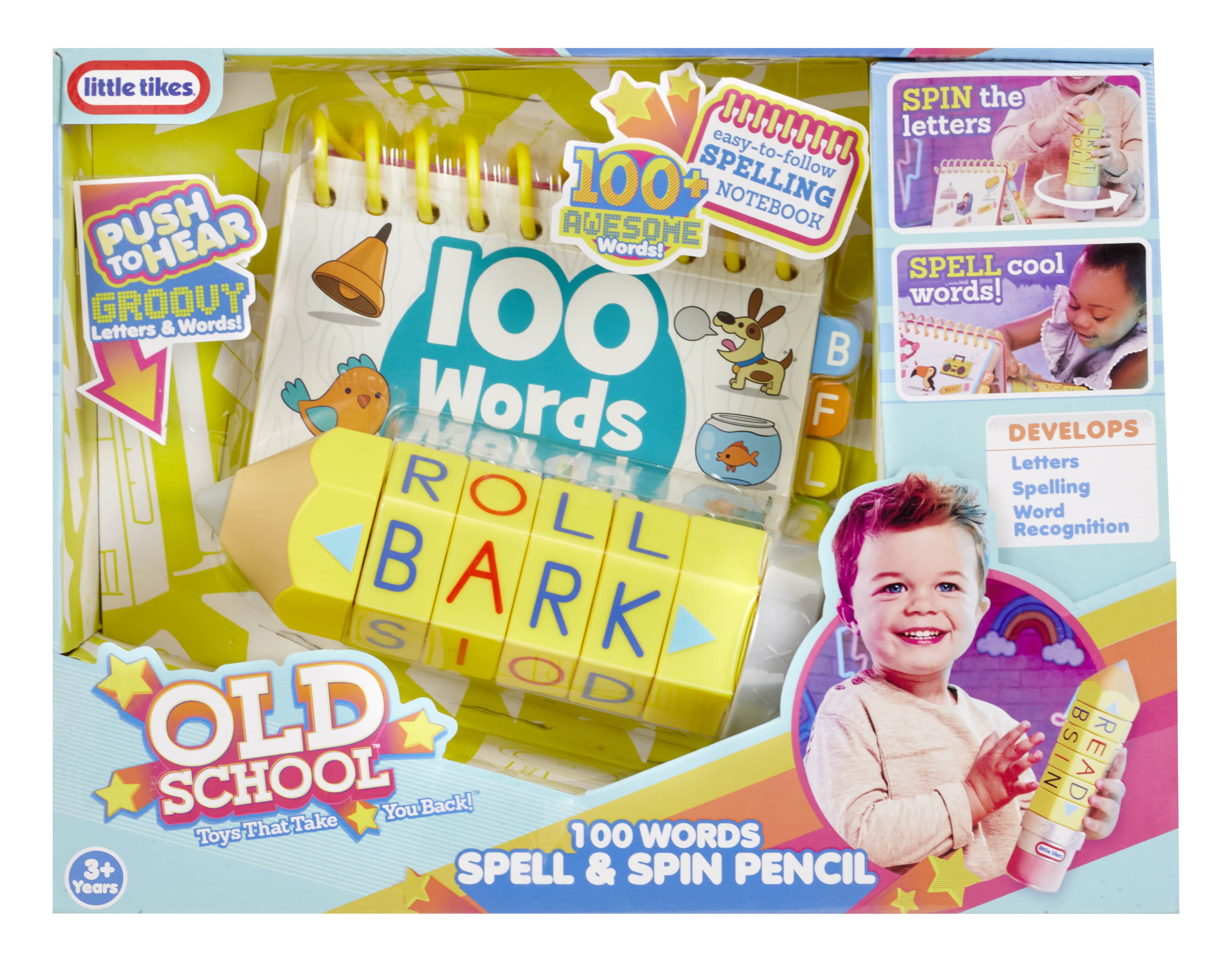 Little Tikes Old School 100 Words Spell & Spin Pencil, Letters, Spelling, Vocabulary, Phonetics, Alphabet, Sounds, Retro, Preschool Educational, Learning, Toy Gift Toddlers Girls Boys