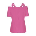 thumbnail image 4 of Meichang Lace Cold Shoulder Tops for Women Summer Dressy Casual Eyelet Embroidery T Shirts V Neck Short Sleeve Tshirts Blouses Solid Loose Fit Work Tees Hot Pink M, 4 of 6