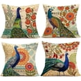 thumbnail image 1 of Juego de 4 fundas de almohada de pavo real, fundas de almohada cuadradas decorativas, funda de cojín de lino y algodón, 18.0 x 18.0 in (pavo real), 1 of 5
