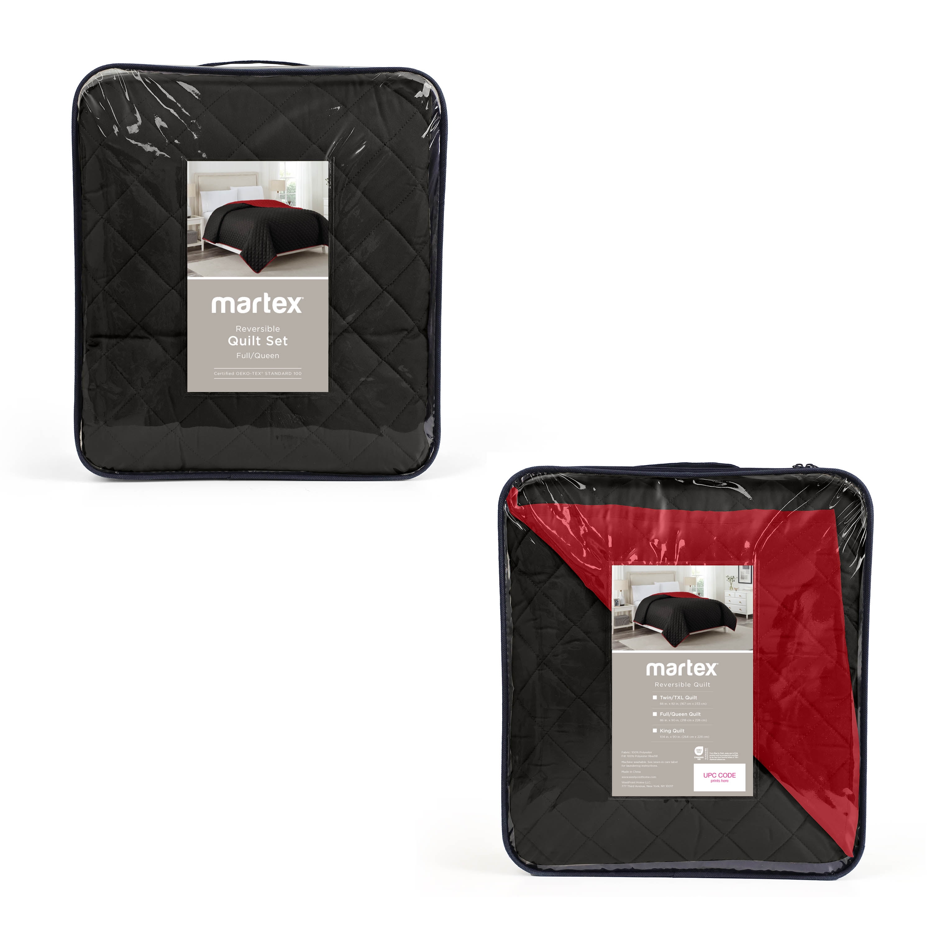 Martex Reversible Microfiber Twin Coverlet, Cozy Lightweight Bedding, Ebony/Red