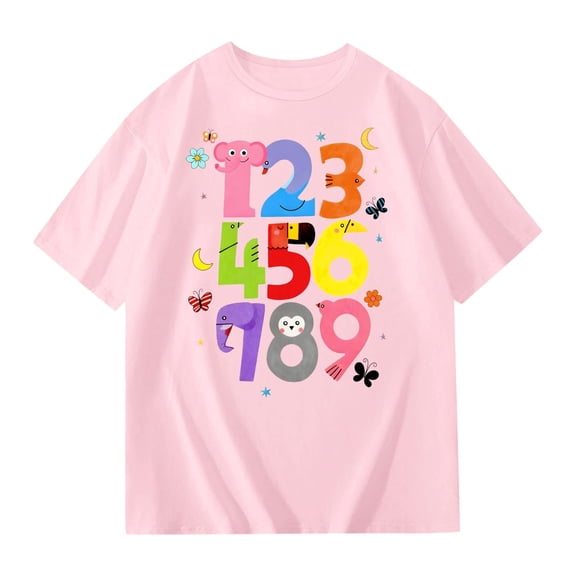 WAYUTE Girls Short Sleeve T Shirt Top with Number Print for Kids Playful Graphic Tee Soft Versatile Casual Outdoor