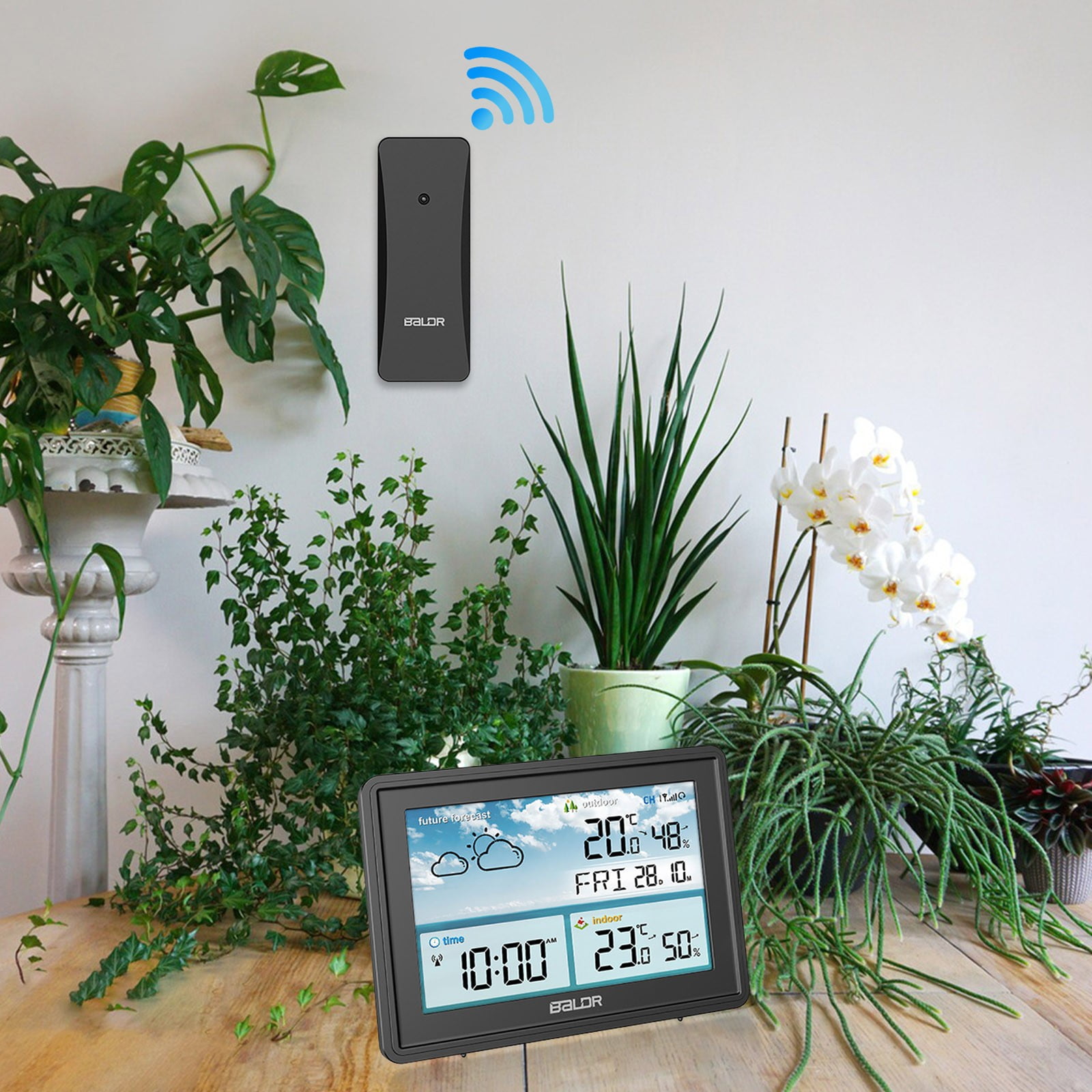 COM1950s A Multifunctional Digital Weather Clock That Can Monitor Weather, Temperature, Humidity, Time Alerts, Calendar, and Weather Conditions At Any Time
