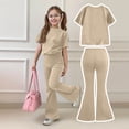 thumbnail image 4 of BVWKPCV Size 7-13y Girls Clothes 2 Piece Trendy T-Shirt Tops + Flared Pants 2 Piece Spring Clothes Set Khaki 7-8Y, 4 of 7