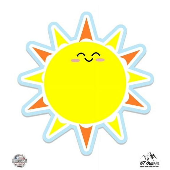 Bright Happy Sun - 3" Vinyl Sticker - For Car Laptop I-Pad Phone Helmet Hard Hat - Waterproof Decal