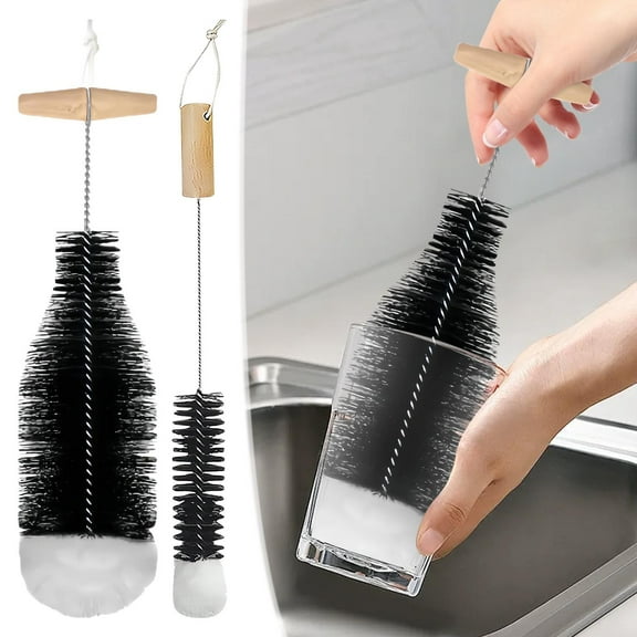 ToyKingdee Extra Long Bottle Brush with Wooden Handle, 100% Scratch-Free Bottle Cleaning Brush Deep Cleaner for Washing Thermos Cup Narrow Neck Beer, Wine Bottles