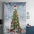 thumbnail image 5 of Christmas Tree Semi Sheer Curtains Drapes for Living Room, Bedroom, French Doors Window 45 Inches Long, Xmas Snowflake Tree Balls Showman Rod Pocket Chiffon Curtain Drapery Voile Draperies Panel, 5 of 6