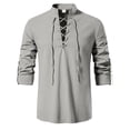 thumbnail image 2 of LMOIPLI Men's Medieval Lace-Up Linen Shirt Long Sleeve Stand Collar Renaissance Top Breathable Casual Tunic for Festival Daily Wear Gray L, 2 of 6