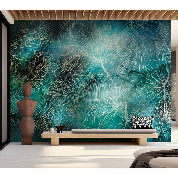 Botanical Wallpaper Wall Mural - Turquoise Vegetation