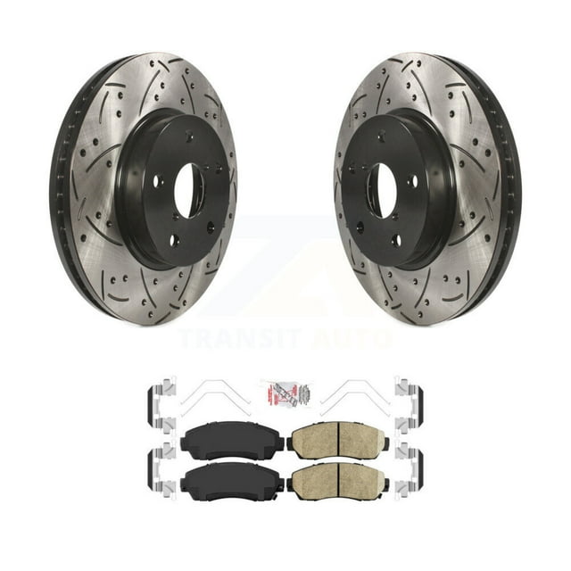 Transit Auto Front Coated Drilled Slotted Disc Brake Rotors and Ceramic Pads Kit for Car 2016-2019 Subaru Legacy 2.5L KDA-100418
