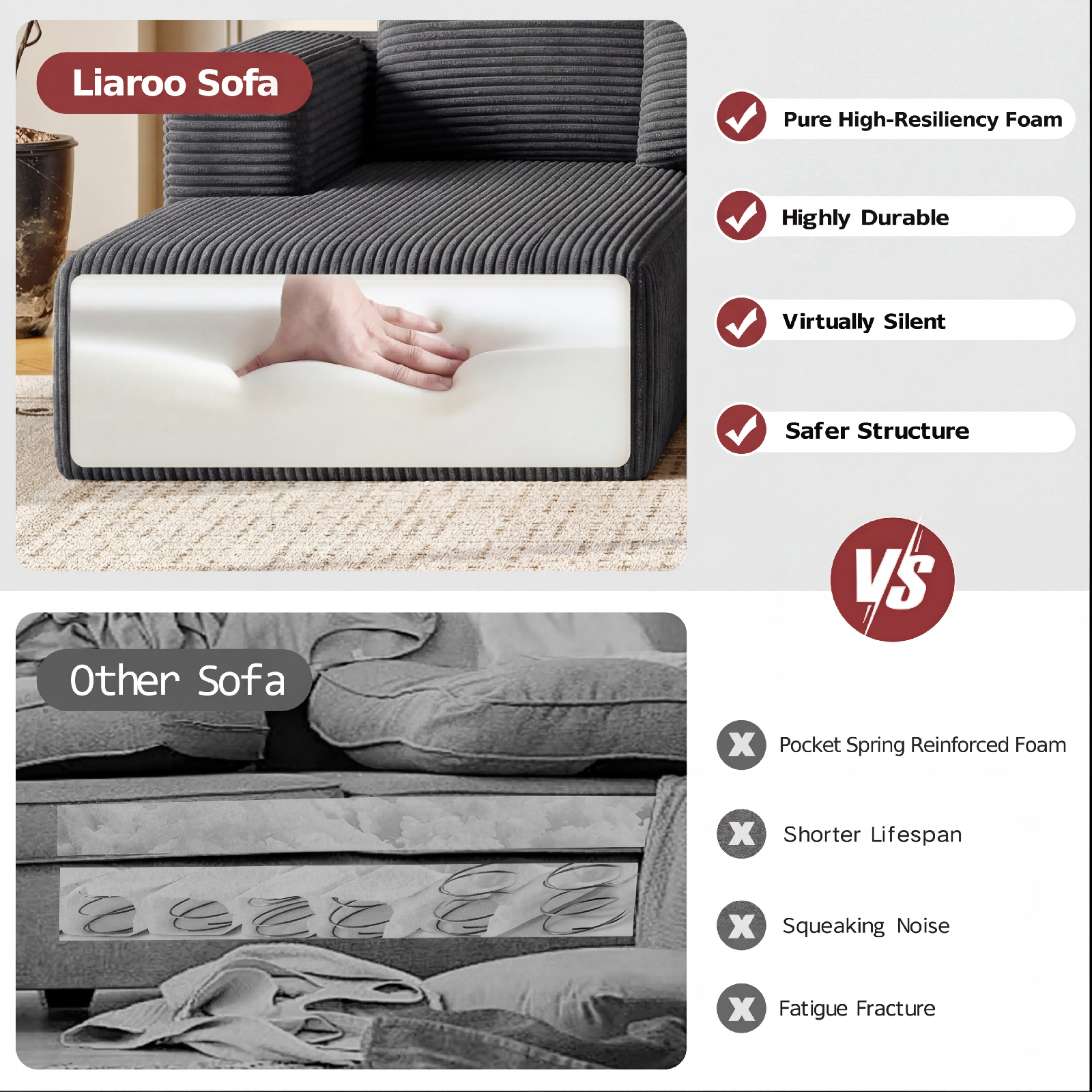 Liaroo 134.7" U-Shaped Sectional Sofa, Gray Modular photo 8