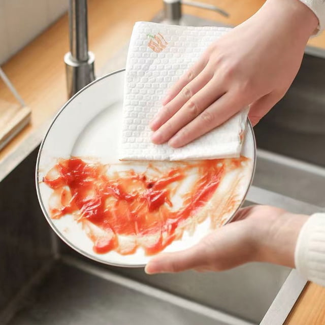 Toallitas de limpieza de cocina antiadherentes - Paños de cocina no tejidos reutilizables lavables que absorben aceite | Paño desechable húmedo y seco para superficies domésticas | 1 Pieza | 25x25