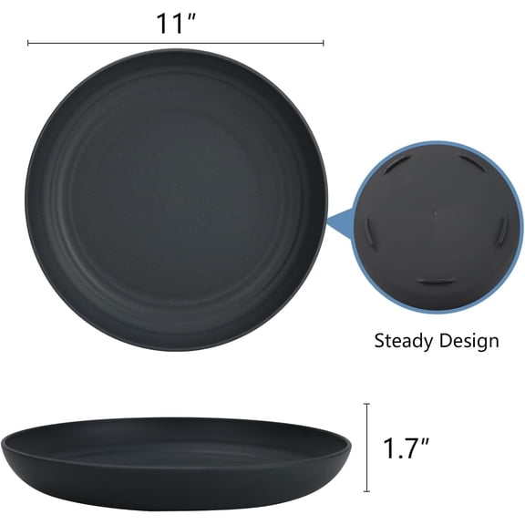 YUYAN-Wheat Straw Dinner Plates Set of 8-11 Inch, Alternative to Plastic, Microwave & Dishwasher Safe, Unbreakable Kids Plates with 4 Colors (Stone Grey)
