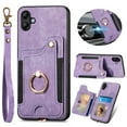 thumbnail image 1 of ELEHOLD for Samsung Galaxy A04E Case with Ring Holder, Galaxy A04E Wallet Case with RFID Blocking Card Holder Wristlet Strap, Magnetic Button Flip Folio Kickstand Shockproof Phone Cover,Purple, 1 of 7