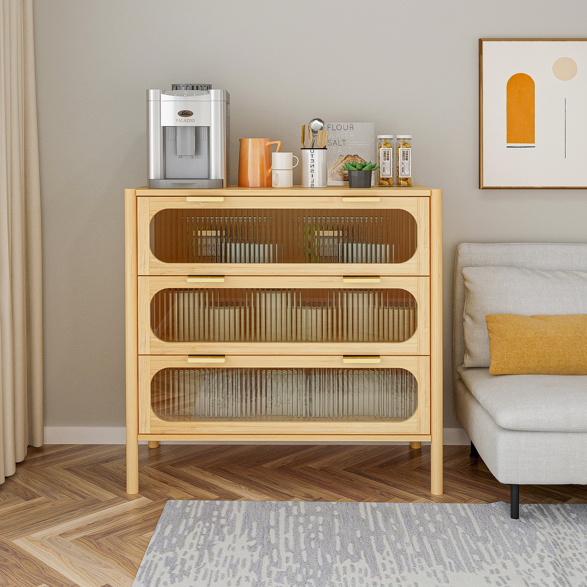 Resenkos Mid Century Modern Bamboo Dresser, Accent 3 Drawer Chest for Bedroom, Living Room, Natural Resenkos Mid Century Modern Bamboo Dresser, Accent 3 Drawer Chest for Bedroom, Living Room, Natural