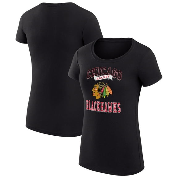 Women's G-III 4Her by Carl Banks Black Chicago Blackhawks Super-Slim Fit Lightweight Team Logo Graphic T-Shirt