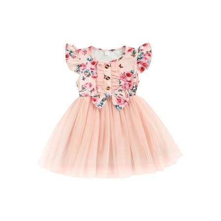 

Canrulo Toddler Baby Girls Sweet Floral Tutu Dress Sleeveless Bow Tie Tank Tops Spring Summer Tulle Dresses Pink 2-3 Years