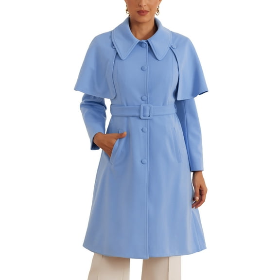 INSPIRE CHIC Winter Coats for Women's Removable Cape Single-Breasted Work Casual Outwear Long Jackets