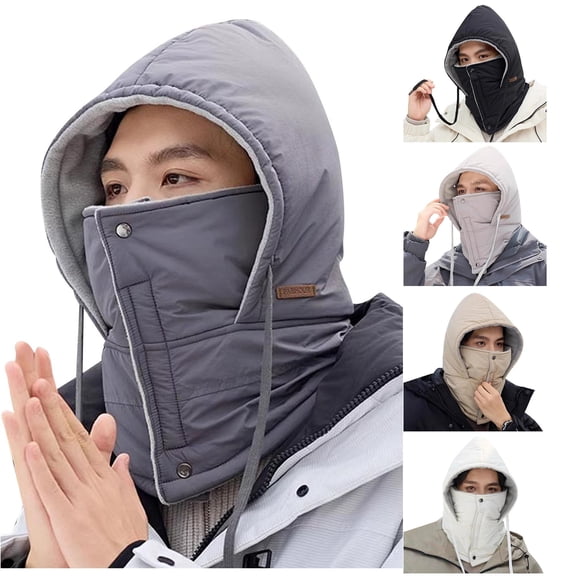 XIAOCHA Men’S Drawstring‑Adjust Balaclava Padded Hats Fall‑Winter Outdoor Hood,Dark Gray