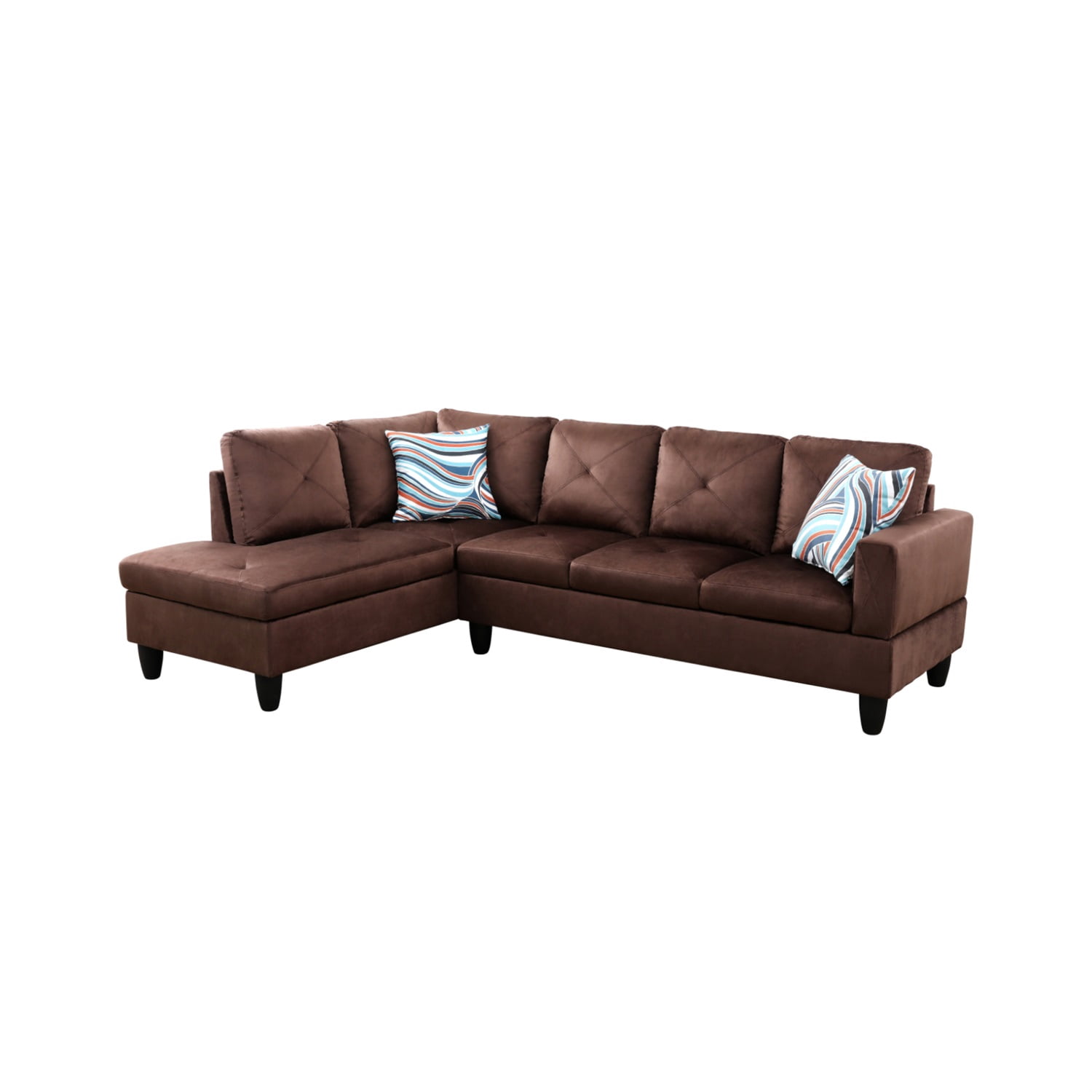 Hommoo Sofa Set,Classic L-Shaped Design with Right Armrest for Living Room,Microfiber Living Room Sofa Set,Brown