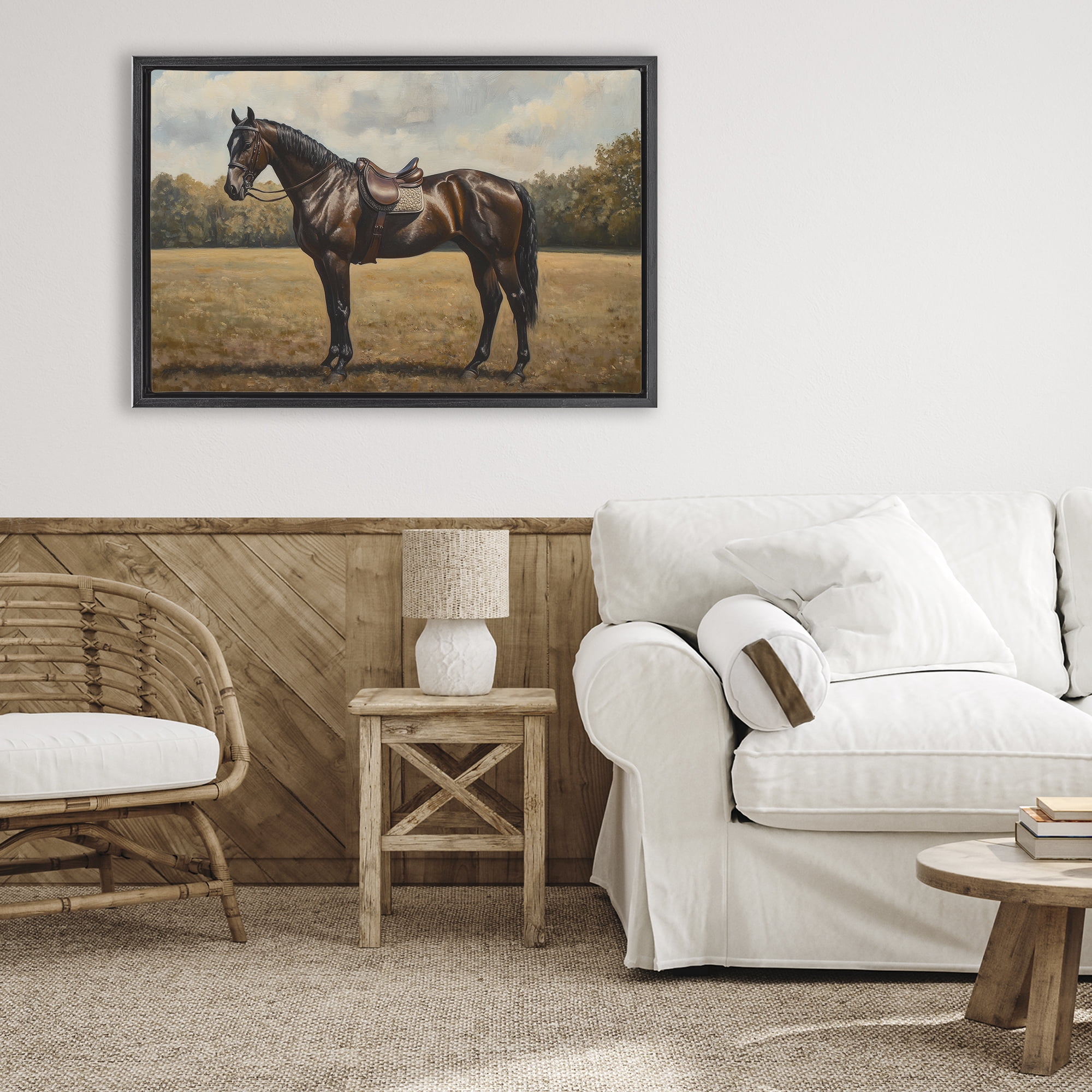 Stupell Industries Dark Brown Pony Portrait Black Framed Floater Canvas Wall Art, design by Petal Prints Design