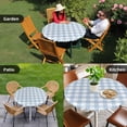 thumbnail image 4 of Light Blue Plaid Round Tablecloth for 36-44 Inch Tables, Fitted Table Cover with Elastic Edge, Modern Minimalist Country Waterproof Outdoor Table Cloth Protector for Patio Garden Dinner Picnic, 4 of 9