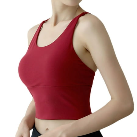 

Women Longline Sports Bra With Cross Back Design Padded Yoga Tank Top Gym Running Workout Tank Tops M Jujube Red