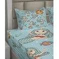 thumbnail image 2 of Ambesonne Mermaid Fitted & Top Sheet Set with Shams, Marine Creatures Artwork, Orange and Teal, 2 of 4