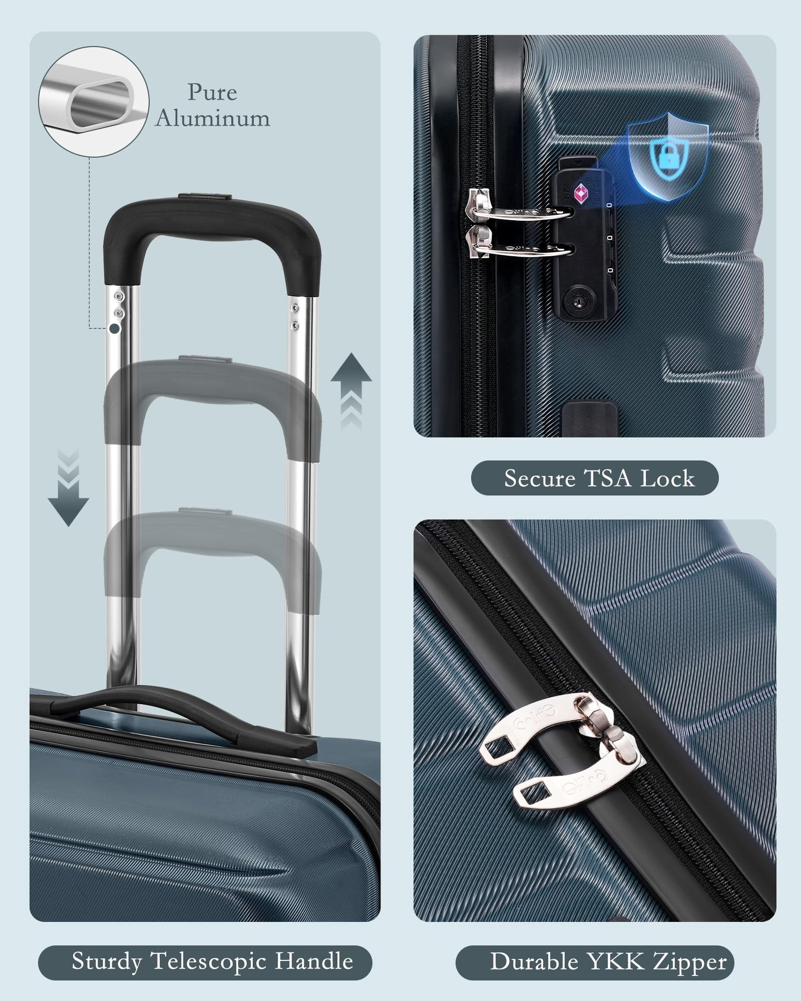 Coolife Luggage Sets 3 Piece, 20In Carry On Luggage with Spinner Wheels PC Hardside Suitcase Set with Travel Backpack (Teal blue, Backpack/TB/20)